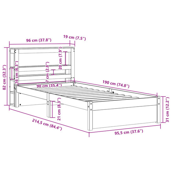 Bedframe Met Hoofdbord Massief Grenenhout 90 x 190 cm Bruin