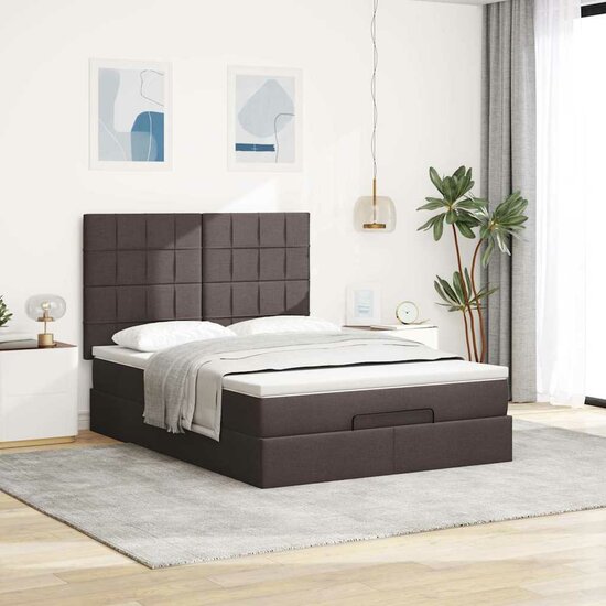 Ottoman Bed Met Matras 140X190Cm Stof 140 x 190 cm Donkerbruin