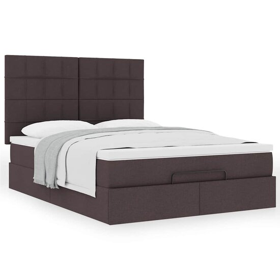 Ottoman Bed Met Matras 140X190Cm Stof 140 x 190 cm Donkerbruin