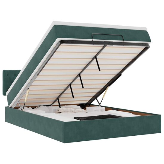 Ottoman Bed Met Matras En Led&#039;s 140X190Cm Fluweel 140 x 190 cm Donkergroen
