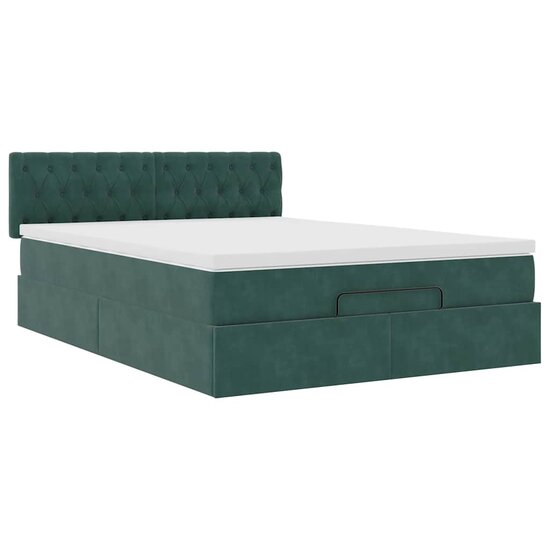 Ottoman Bed Met Matras En Led&#039;s 140X190Cm Fluweel 140 x 190 cm Donkergroen