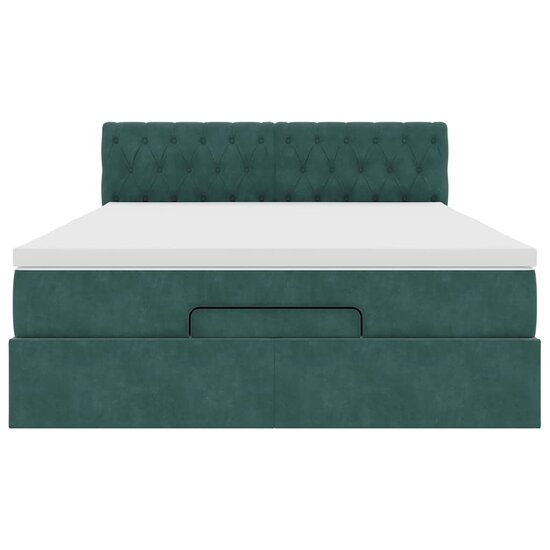 Ottoman Bed Met Matras En Led&#039;s 140X190Cm Fluweel 140 x 190 cm Donkergroen