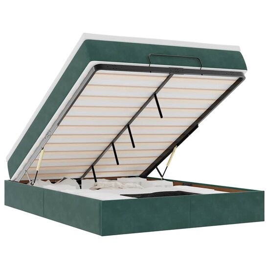 Ottoman Bed Met Matras 140X190Cm Fluweel 140 x 190 cm Donkergroen