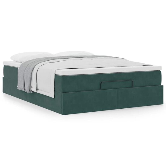 Ottoman Bed Met Matras 140X190Cm Fluweel 140 x 190 cm Donkergroen
