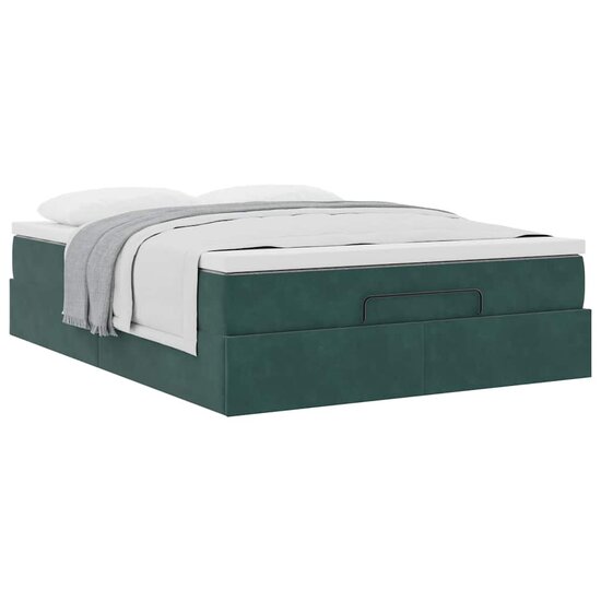 Ottoman Bed Met Matras 140X190Cm Fluweel 140 x 190 cm Donkergroen