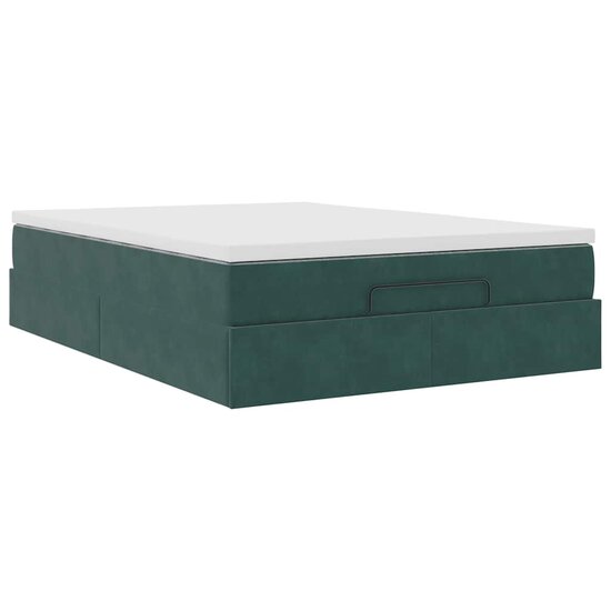 Ottoman Bed Met Matras 140X190Cm Fluweel 140 x 190 cm Donkergroen