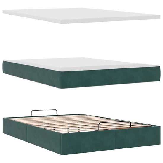 Ottoman Bed Met Matras 140X190Cm Fluweel 140 x 190 cm Donkergroen