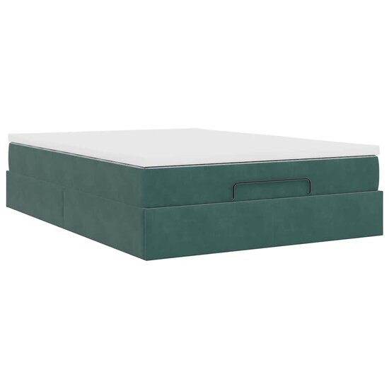 Ottoman Bed Met Matras 140X190Cm Fluweel 140 x 190 cm Donkergroen