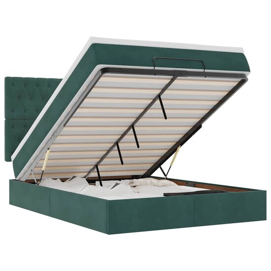 Ottoman Bed Met Matrassen En Led&#039;s 140X190Cm Fluweel 140 x 190 cm Donkergroen