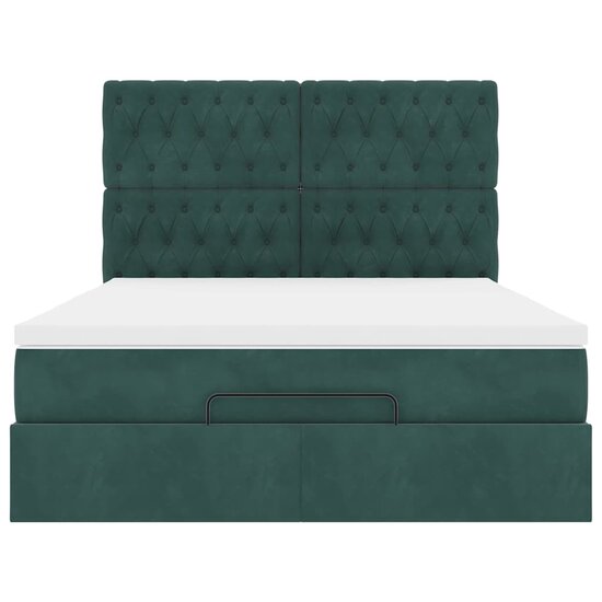 Ottoman Bed Met Matrassen En Led&#039;s 140X190Cm Fluweel 140 x 190 cm Donkergroen