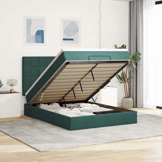 Ottoman bed met matrassen 140x190cm fluweel donkergroen