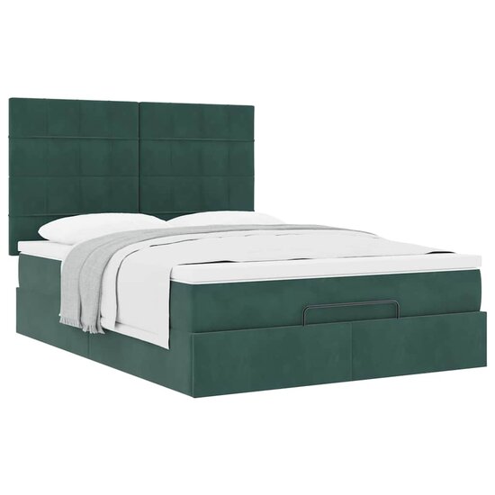 Ottoman bed met matrassen 140x190cm fluweel donkergroen