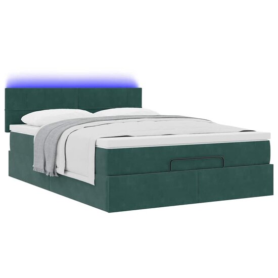 Ottoman bed met matras en LED&#039;s 140x190cm fluweel donkergroen