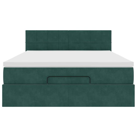 Ottoman bed met matras en LED&#039;s 140x190cm fluweel donkergroen
