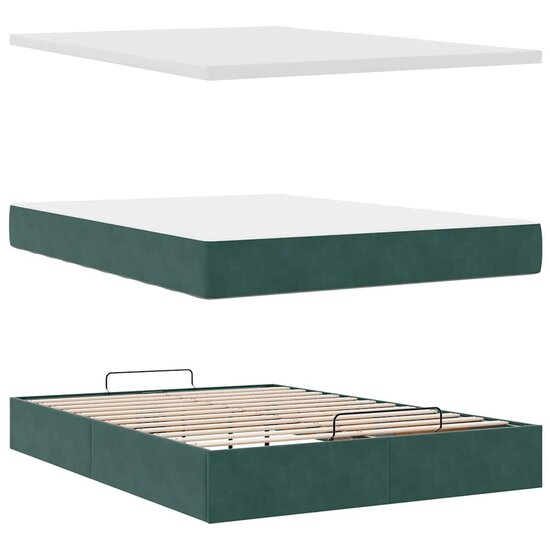 Ottoman bed met matras en LED&#039;s 140x190cm fluweel donkergroen