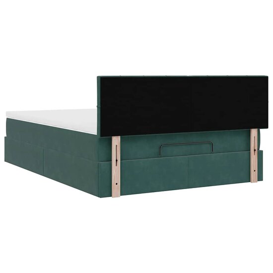 Ottoman bed met matras en LED&#039;s 140x190cm fluweel donkergroen