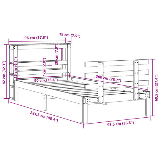 Bedframe Met Hoofdbord Massief Grenenhout 90X200 Cm