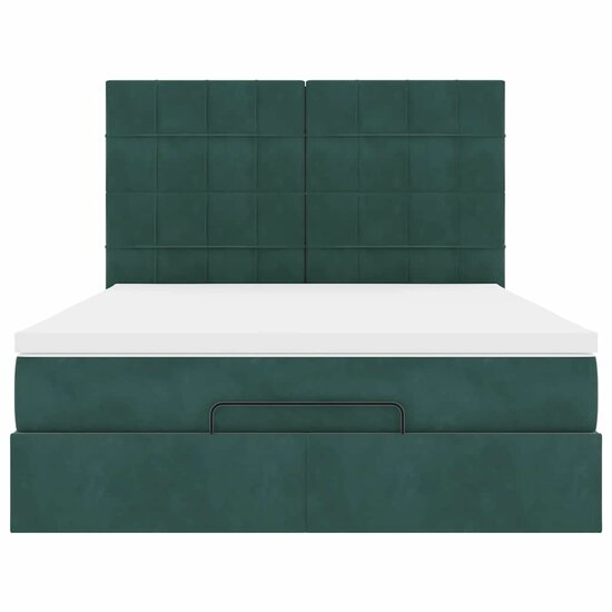 Ottoman Bed Met Matrassen En Led&#039;s 140X190Cm Fluweel 140 x 190 cm Donkergroen