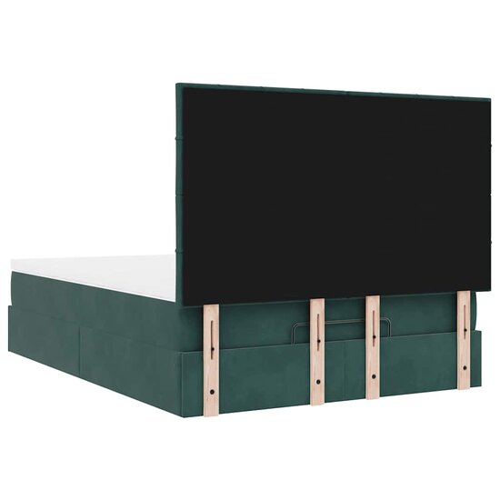 Ottoman Bed Met Matrassen En Led&#039;s 140X190Cm Fluweel 140 x 190 cm Donkergroen