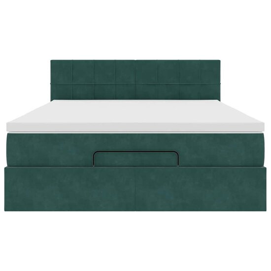 Ottoman Bed Met Matras 140X190Cm Fluweel 140 x 190 cm Donkergroen