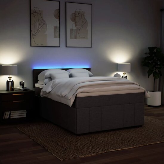 Boxspring Met Matras Stof 160 x 200 cm Donkerbruin