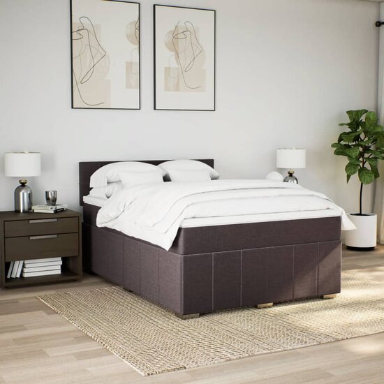 Boxspring Met Matras Stof 160 x 200 cm Donkerbruin