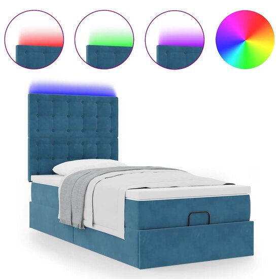 Ottoman Bed Met Matrassen En Led&#039;s 80X200Cm Fluweel 80 x 200 cm Donkerblauw