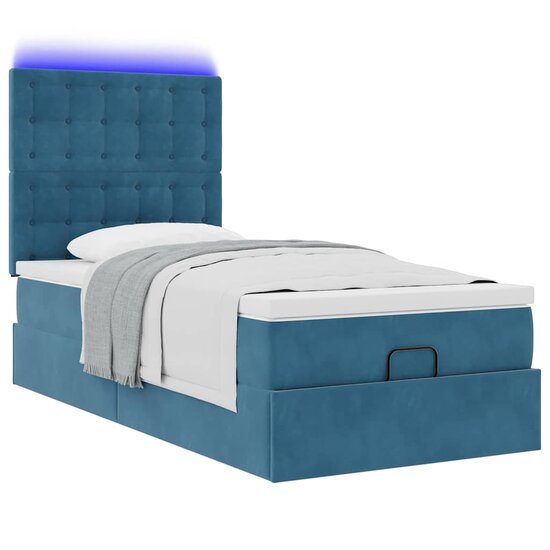 Ottoman Bed Met Matrassen En Led&#039;s 80X200Cm Fluweel 80 x 200 cm Donkerblauw