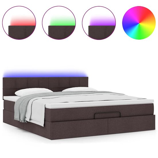 Ottoman Bed Met Matras En Led&#039;s 160X200Cm Stof 160 x 200 cm Donkerbruin