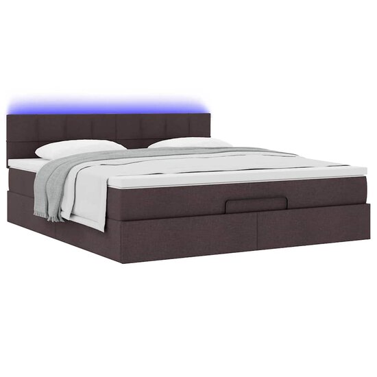 Ottoman Bed Met Matras En Led&#039;s 160X200Cm Stof 160 x 200 cm Donkerbruin