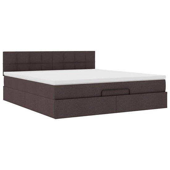 Ottoman Bed Met Matras En Led&#039;s 160X200Cm Stof 160 x 200 cm Donkerbruin