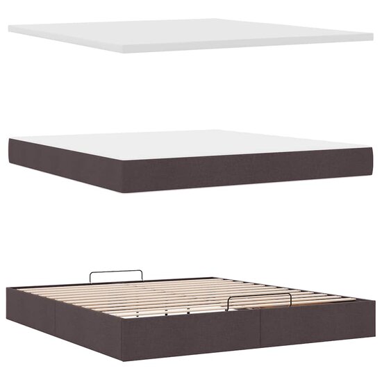 Ottoman Bed Met Matras En Led&#039;s 160X200Cm Stof 160 x 200 cm Donkerbruin