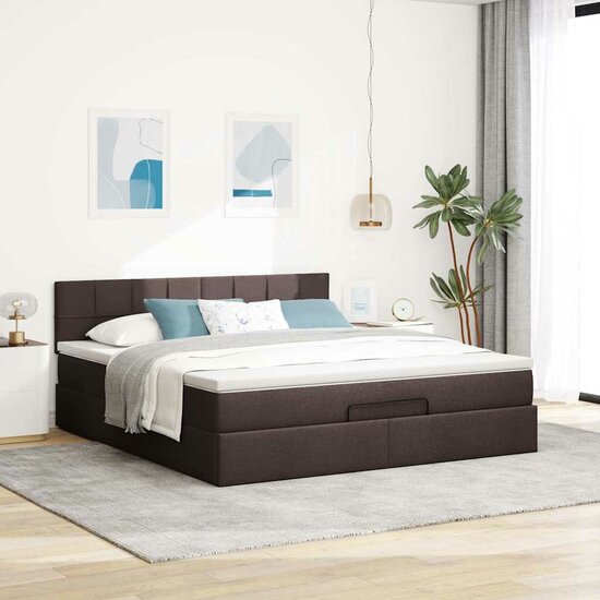 Ottoman Bed Met Matras 160X200Cm Stof 160 x 200 cm Donkerbruin