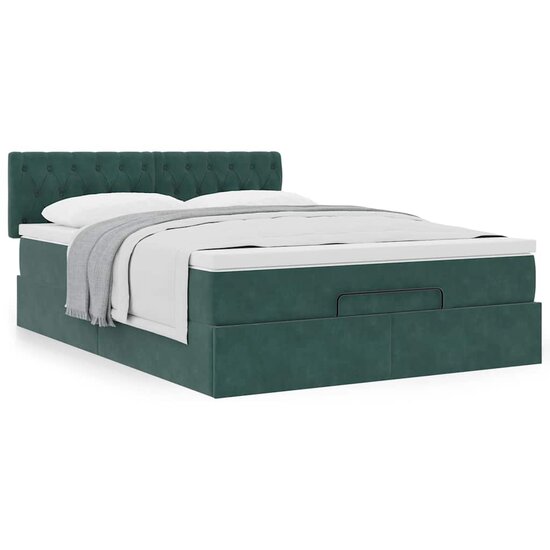 Ottoman Bed Met Matras 140X190Cm Fluweel 140 x 190 cm Donkergroen