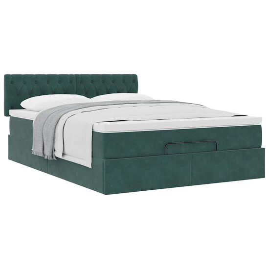 Ottoman Bed Met Matras 140X190Cm Fluweel 140 x 190 cm Donkergroen