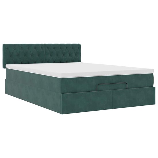 Ottoman Bed Met Matras 140X190Cm Fluweel 140 x 190 cm Donkergroen