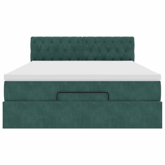 Ottoman Bed Met Matras 140X190Cm Fluweel 140 x 190 cm Donkergroen