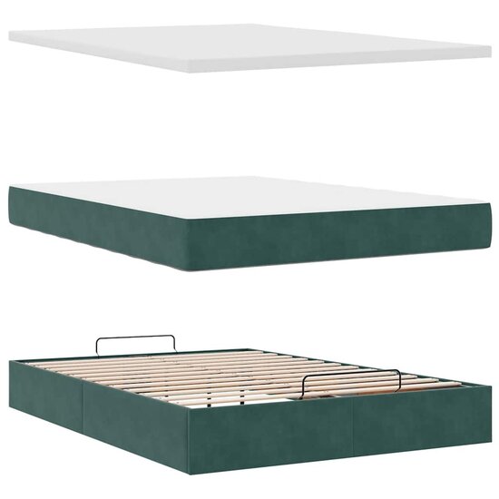 Ottoman Bed Met Matrassen 140X190Cm Fluweel 140 x 190 cm Donkergroen