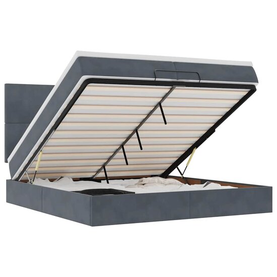 Ottoman Bed Met Matrassen En Led&#039;s 200X200Cm Fluweel 200 x 200 cm Donkergrijs