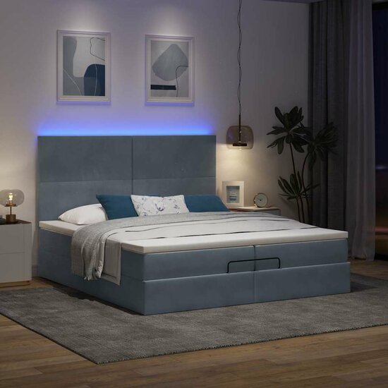 Ottoman Bed Met Matrassen En Led&#039;s 200X200Cm Fluweel 200 x 200 cm Donkergrijs
