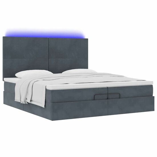 Ottoman Bed Met Matrassen En Led&#039;s 200X200Cm Fluweel 200 x 200 cm Donkergrijs