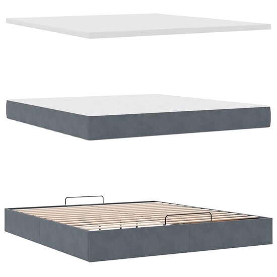 Ottoman Bed Met Matrassen En Led&#039;s 200X200Cm Fluweel 200 x 200 cm Donkergrijs