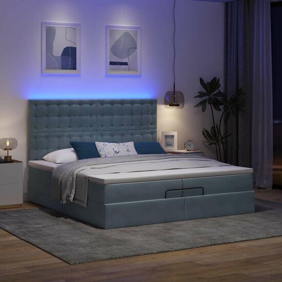 Ottoman Bed Met Matrassen En Led&#039;s 200X200Cm Fluweel 200 x 200 cm Donkergrijs
