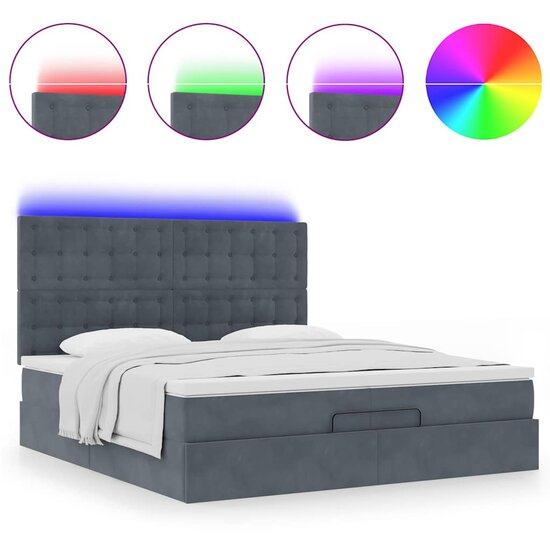 Ottoman Bed Met Matrassen En Led&#039;s 200X200Cm Fluweel 200 x 200 cm Donkergrijs