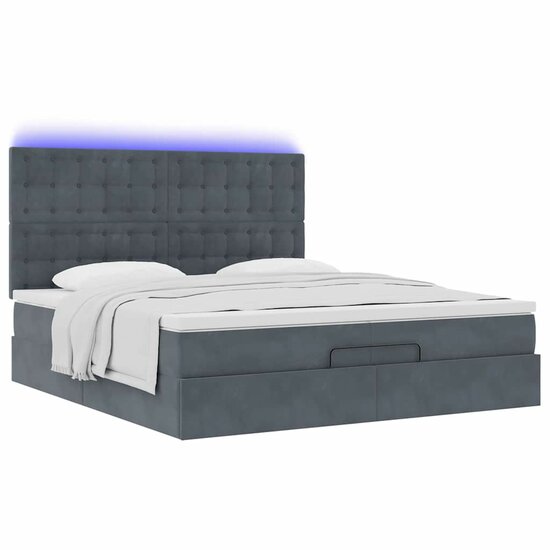 Ottoman Bed Met Matrassen En Led&#039;s 200X200Cm Fluweel 200 x 200 cm Donkergrijs