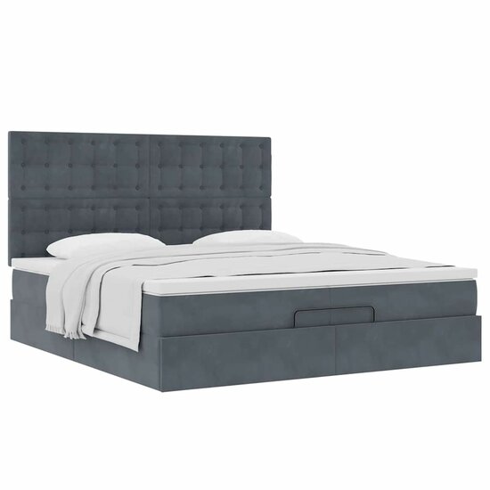 Ottoman Bed Met Matrassen En Led&#039;s 200X200Cm Fluweel 200 x 200 cm Donkergrijs