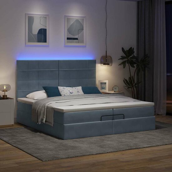 Ottoman Bed Met Matrassen En Led&#039;s 200X200Cm Fluweel 200 x 200 cm Donkergrijs