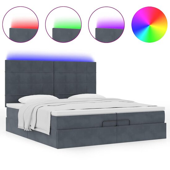 Ottoman Bed Met Matrassen En Led&#039;s 200X200Cm Fluweel 200 x 200 cm Donkergrijs