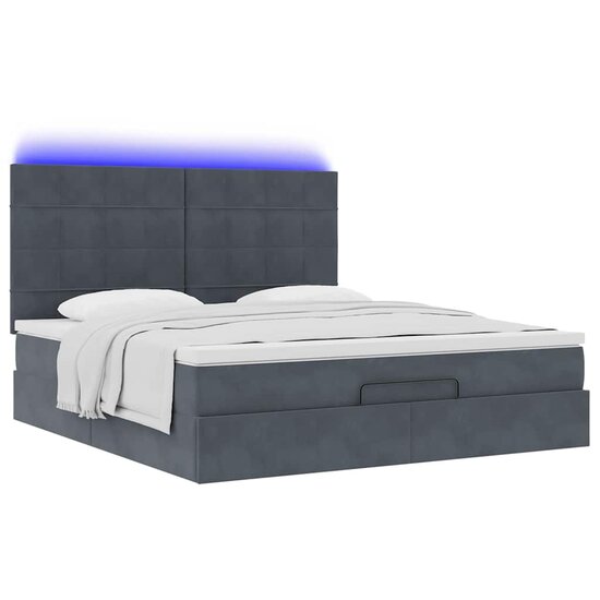 Ottoman Bed Met Matrassen En Led&#039;s 200X200Cm Fluweel 200 x 200 cm Donkergrijs