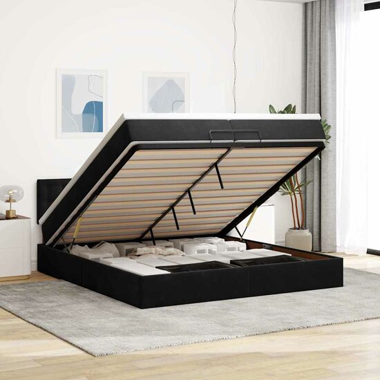 Ottoman Bed Met Matras Fluweel 200 x 200 cm Zwart